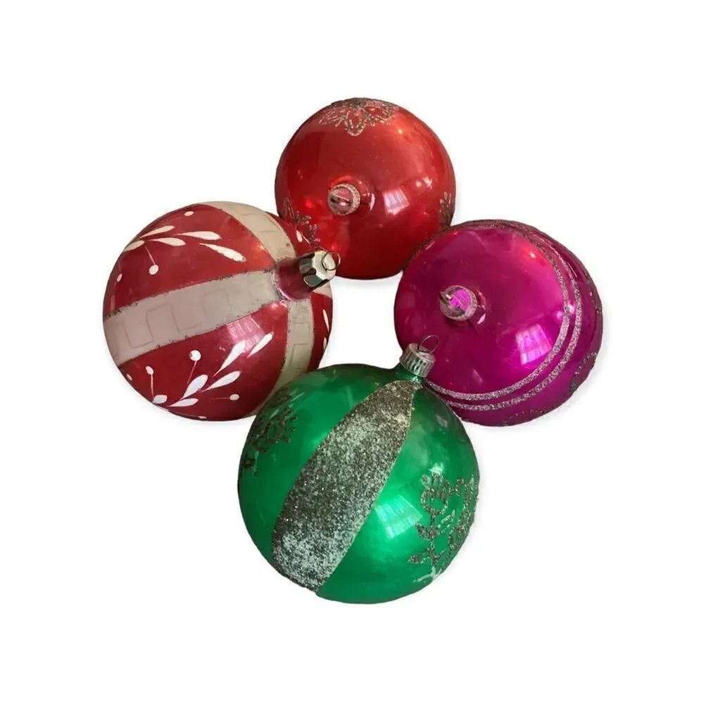 4 Vintage Glass Christmas Ornaments